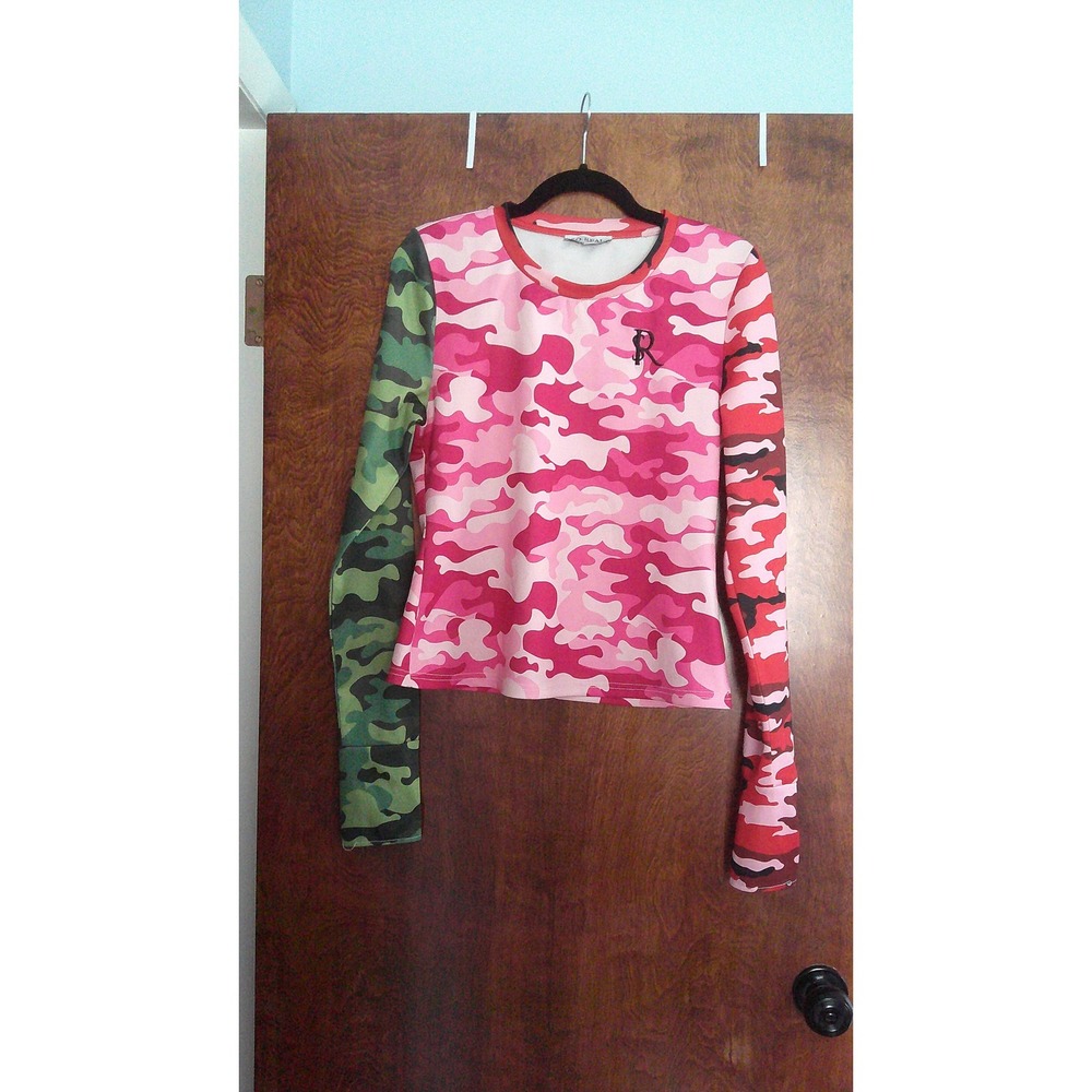So Real Camo Top Womens XL Pink Mismatched Sleeves Streetwear Crewneck